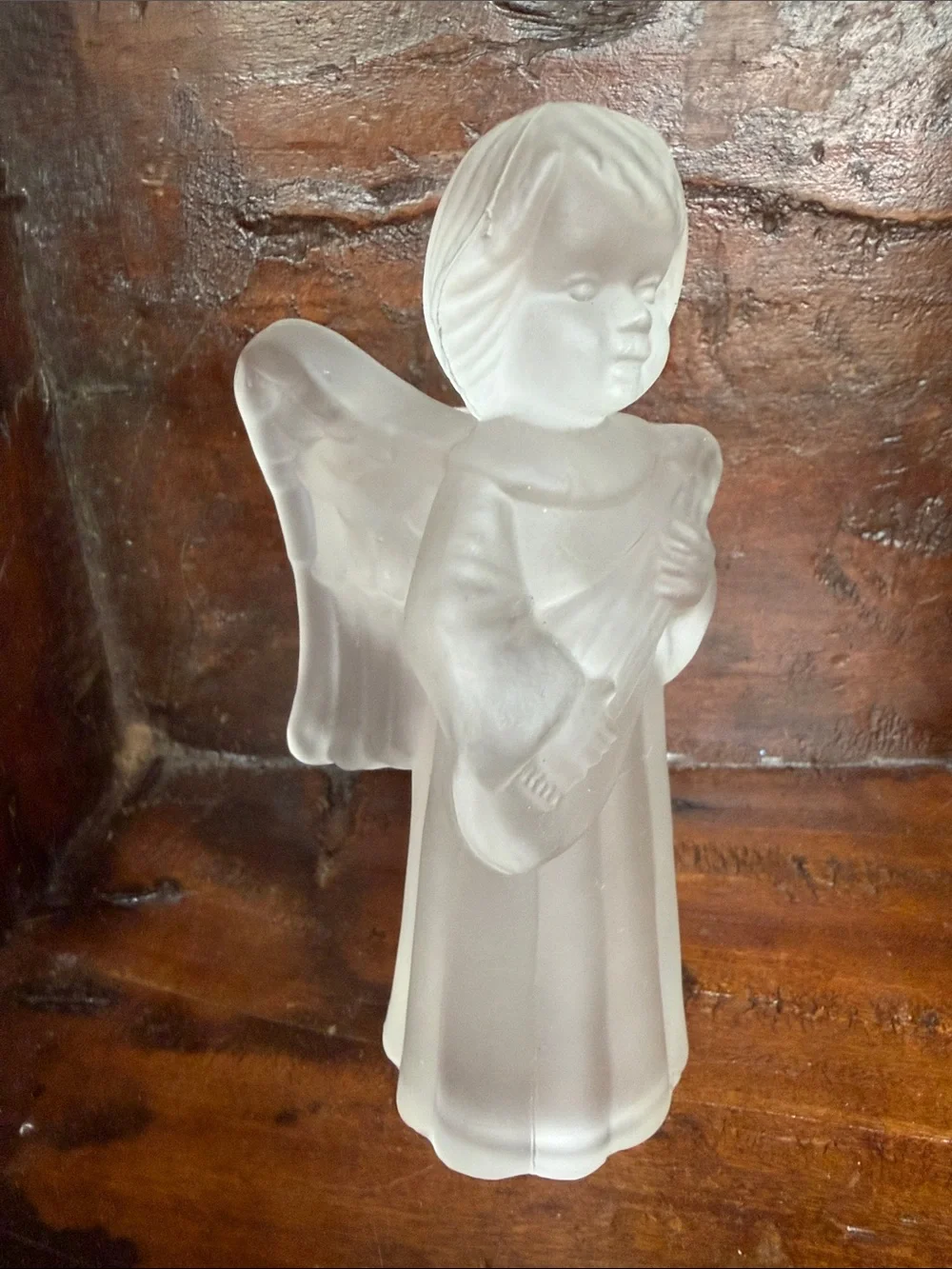 Frosted White Glass Angel Figurine CandleHolder- Holiday Decor